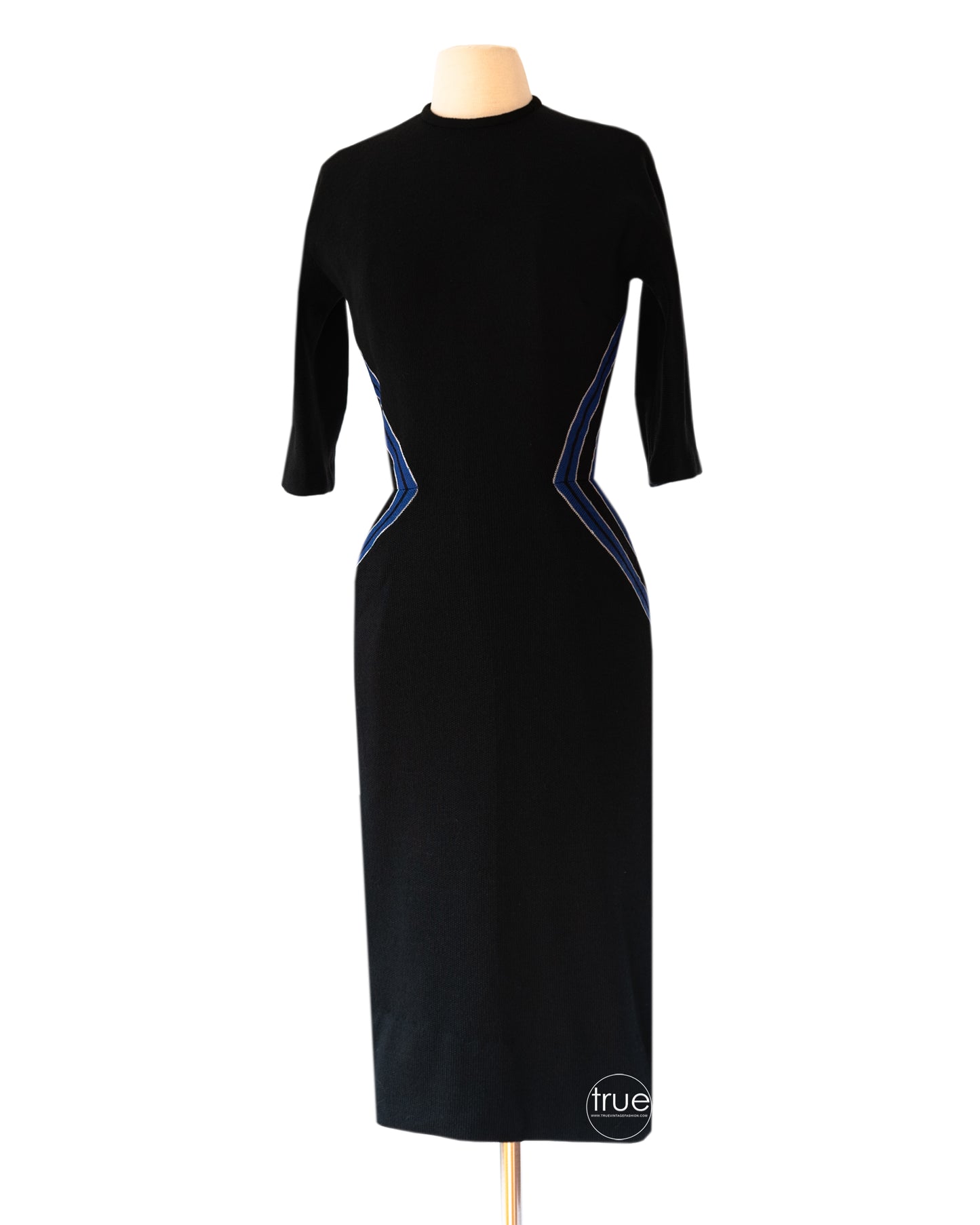 vintage 1950's dress ...figure flattering Adele Martin black knit sweater wiggle dress