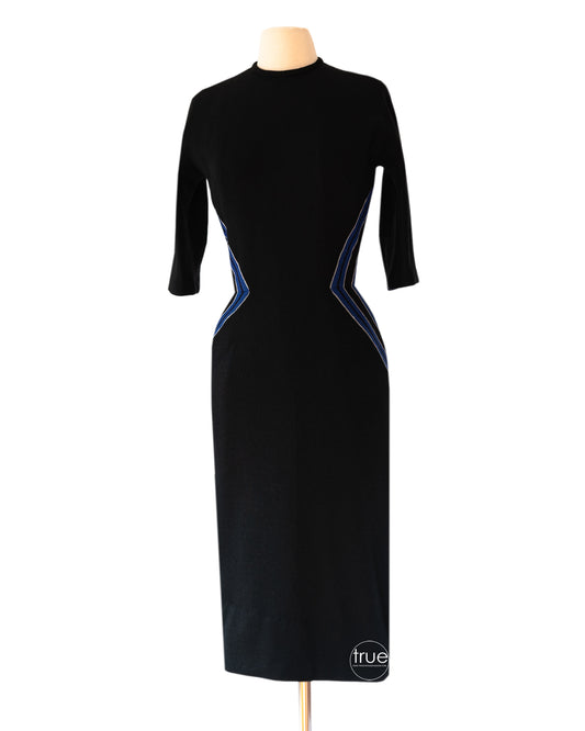 vintage 1950's dress ...figure flattering Adele Martin black knit sweater wiggle dress