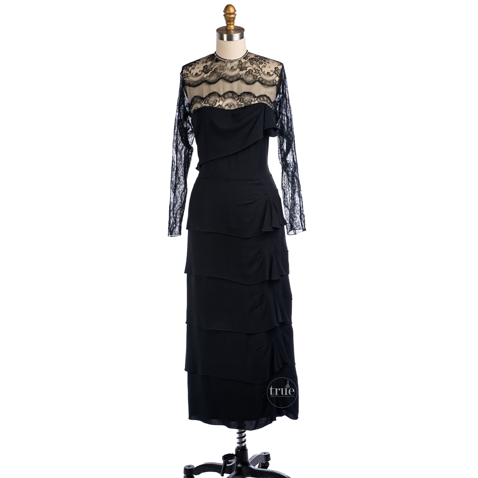 1940's Gilbert Adrian Original Black Waterfall Dress – Traven7's True Vintage Fashion 1940's Gilbert Adrian Original Black Waterfall Dress – Traven7's True Vintage Fashion