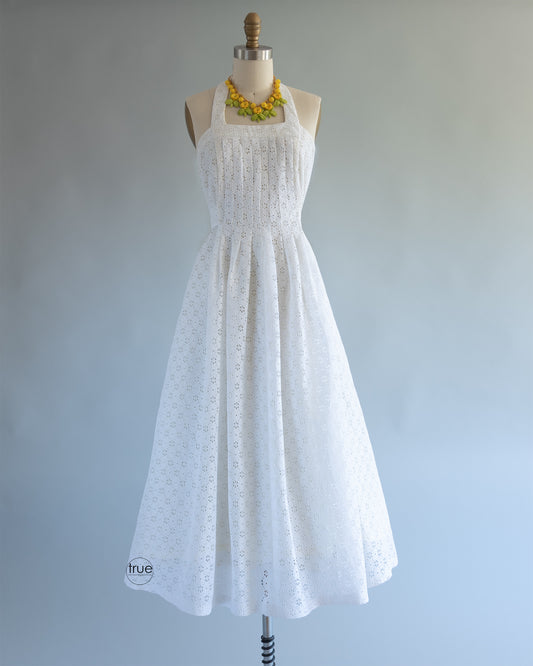 vintage 1960's dress ...sweet Algo-Ettes white eyelet halter dress