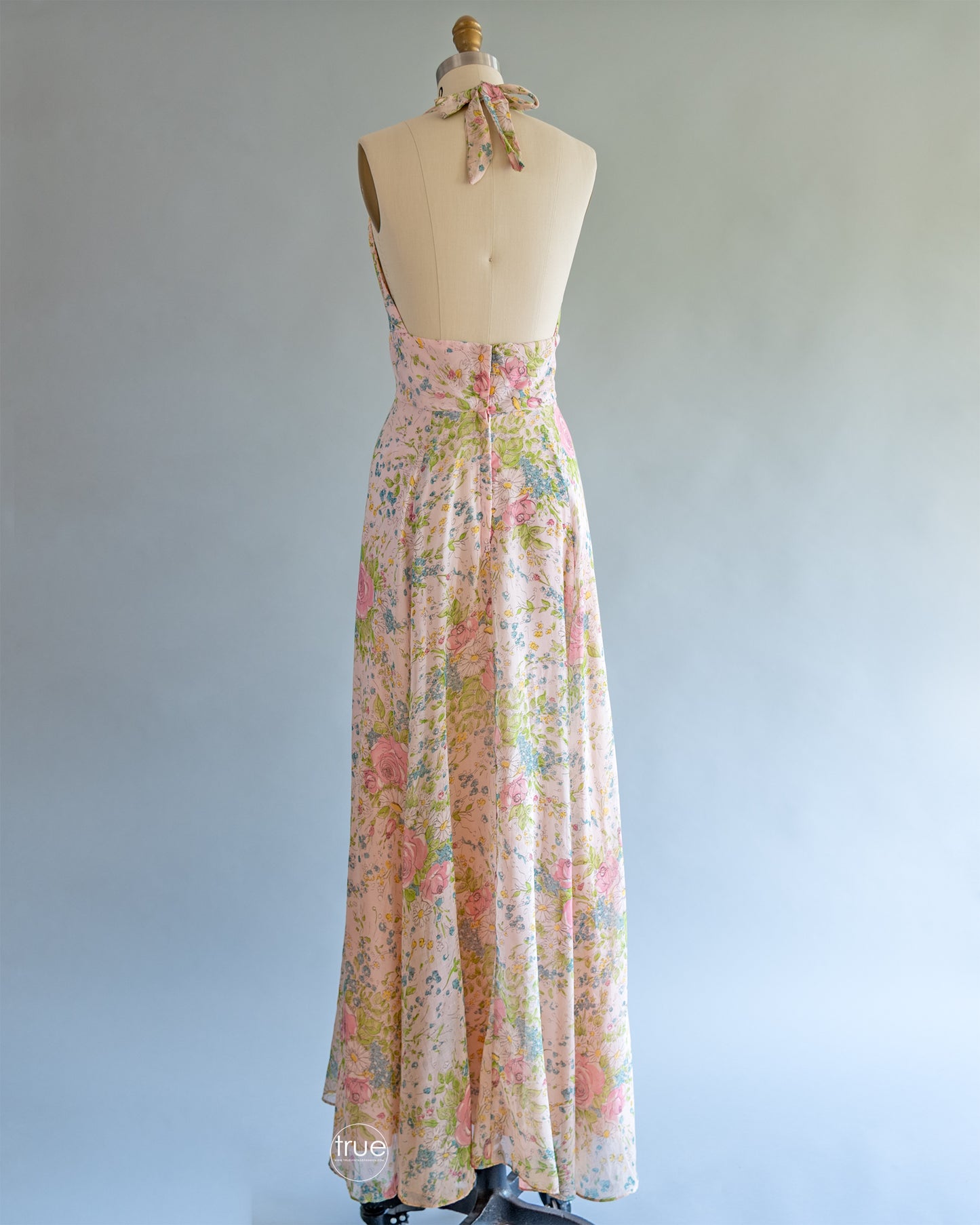 vintage 1970's dress ...the prettiest Arjon California romantic floral gauzy halter floral maxi dress