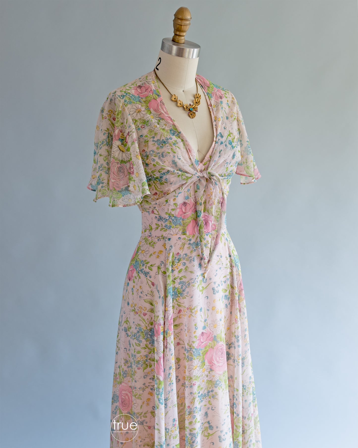 vintage 1970's dress ...the prettiest Arjon California romantic floral gauzy halter floral maxi dress