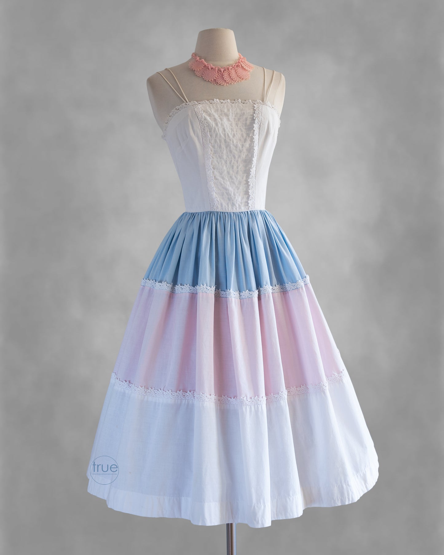vintage 1950's dress ...sweetest EVER an Arkay white pink & blue cotton sundress