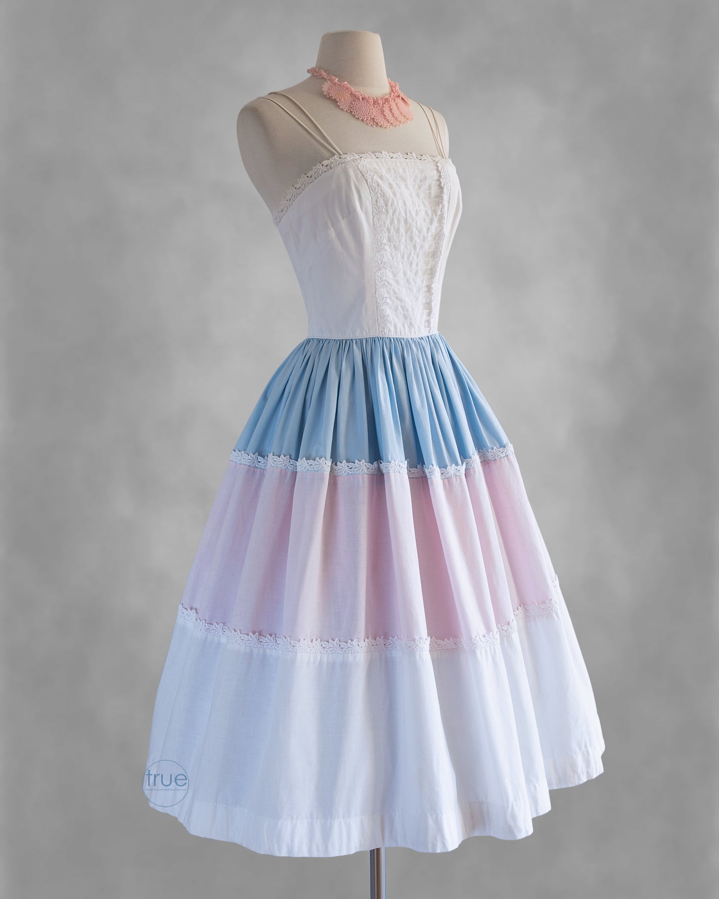 vintage 1950's dress ...sweetest EVER an Arkay white pink & blue cotton sundress