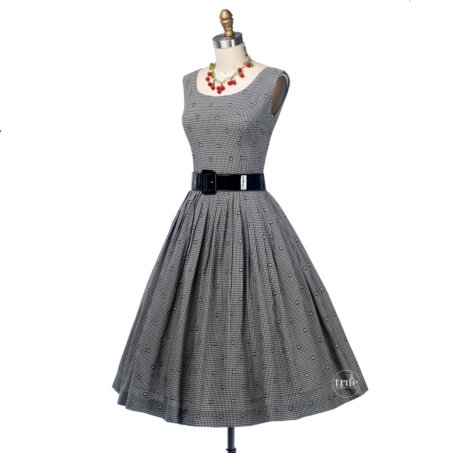 vintage 1950's dress ...classic Black & White Gingham rayon full skirt dress