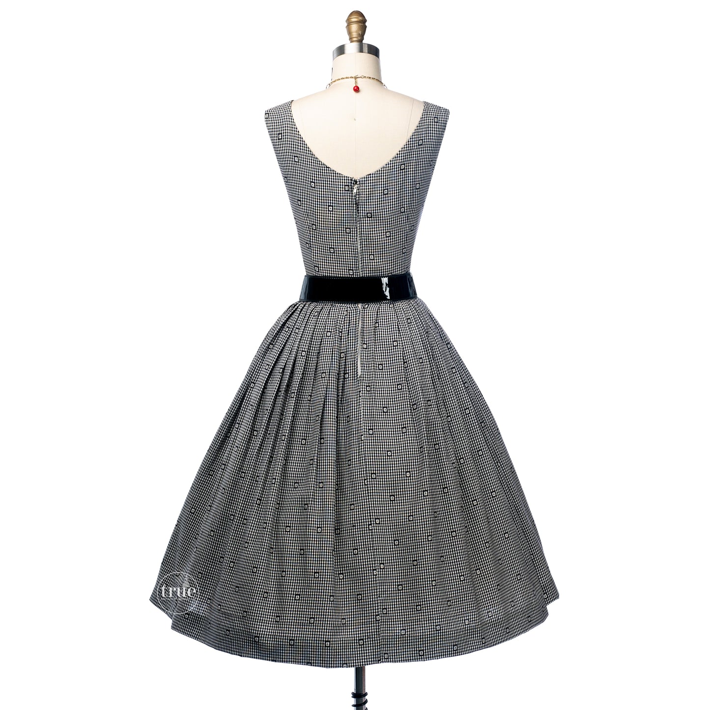 vintage 1950's dress ...classic Black & White Gingham rayon full skirt dress