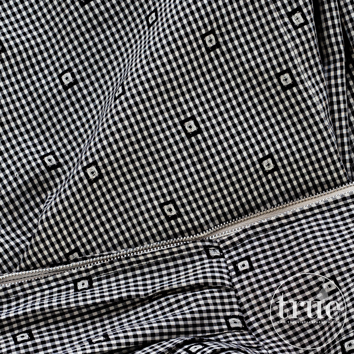 vintage 1950's dress ...classic Black & White Gingham rayon full skirt dress