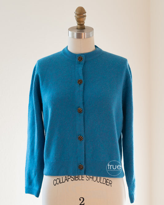 vintage 1950's sweater ...gorgeous BALLANTYNE cashmere cardigan w/ floral bouquet buttons