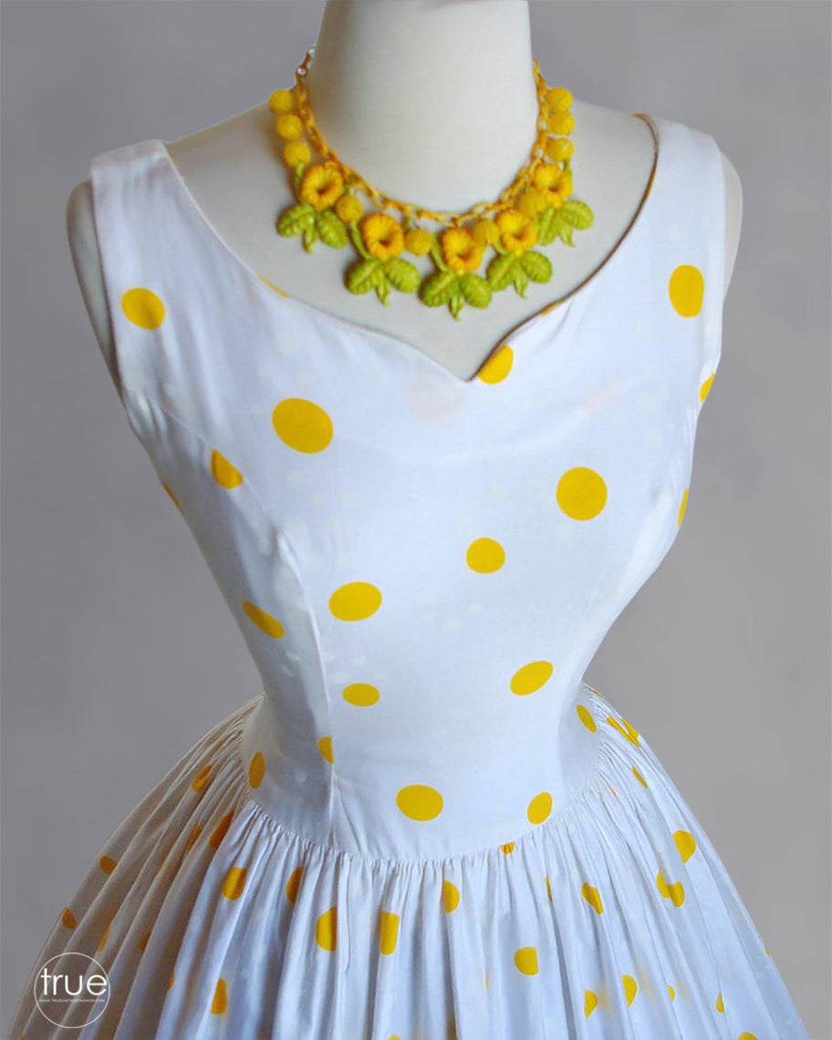 vintage 1950's dress ...fun Betty Barclay yellow polka dot cotton dress