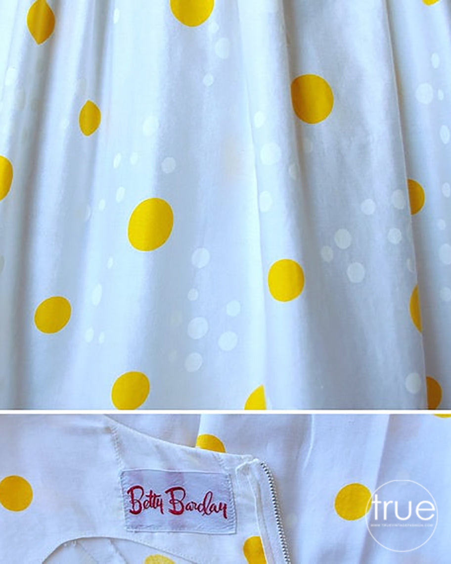vintage 1950's dress ...fun Betty Barclay yellow polka dot cotton dress