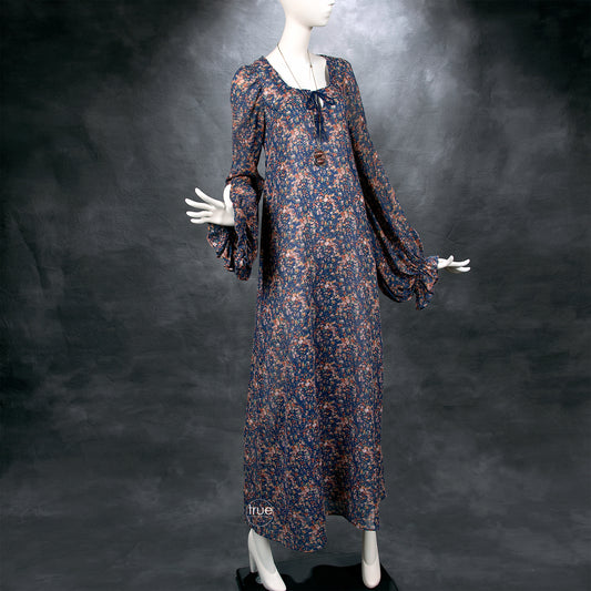 vintage 1970's dress ...rare Betsey Johnson ALLEY CAT floral maxi dress w/bishop sleeves & convertible straps