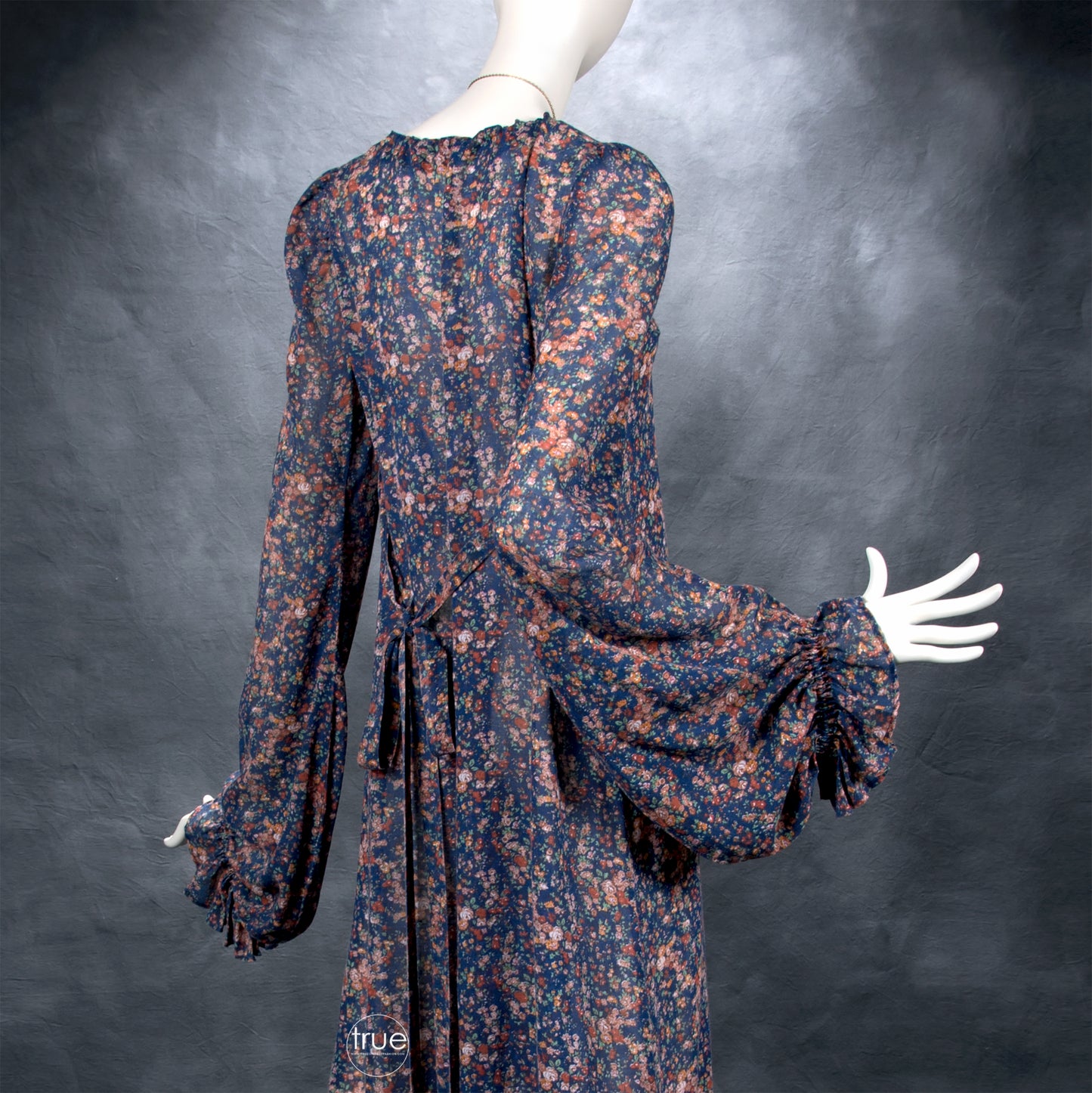 vintage 1970's dress ...rare Betsey Johnson ALLEY CAT floral maxi dress w/bishop sleeves & convertible straps