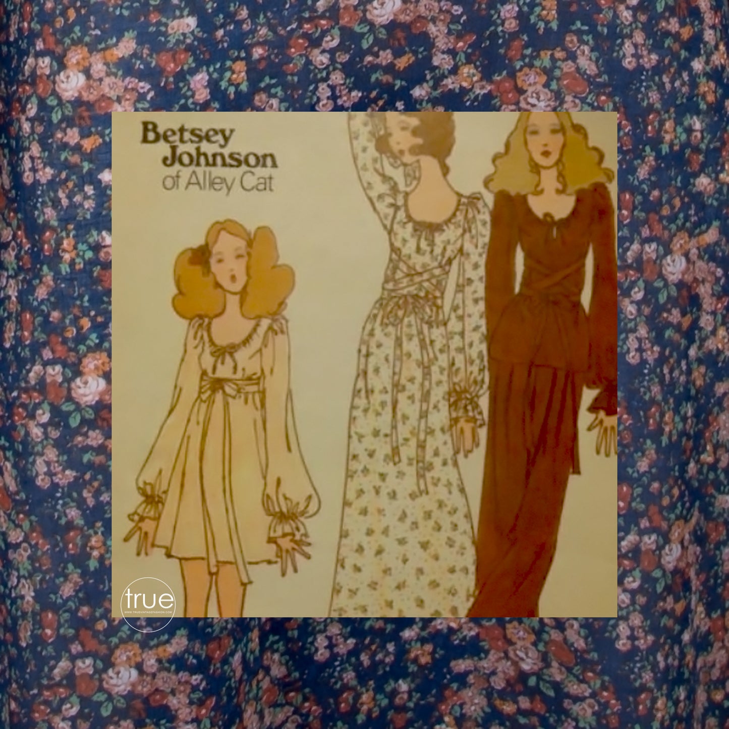 vintage 1970's dress ...rare Betsey Johnson ALLEY CAT floral maxi dress w/bishop sleeves & convertible straps
