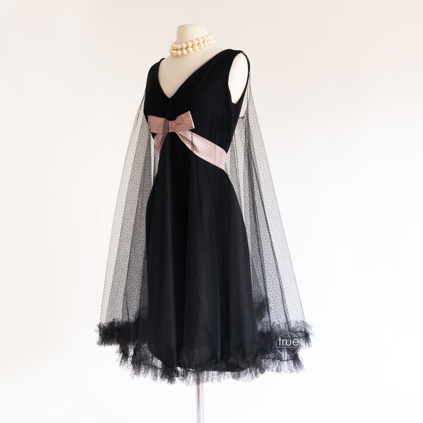 vintage 1950's dress ...so very midge black wiggle dress with tulle trapeze overlay