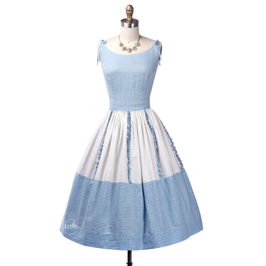 vintage 1950's dress ...so very brigitte bardot MarTex Original blue gingham full skirt sun dress