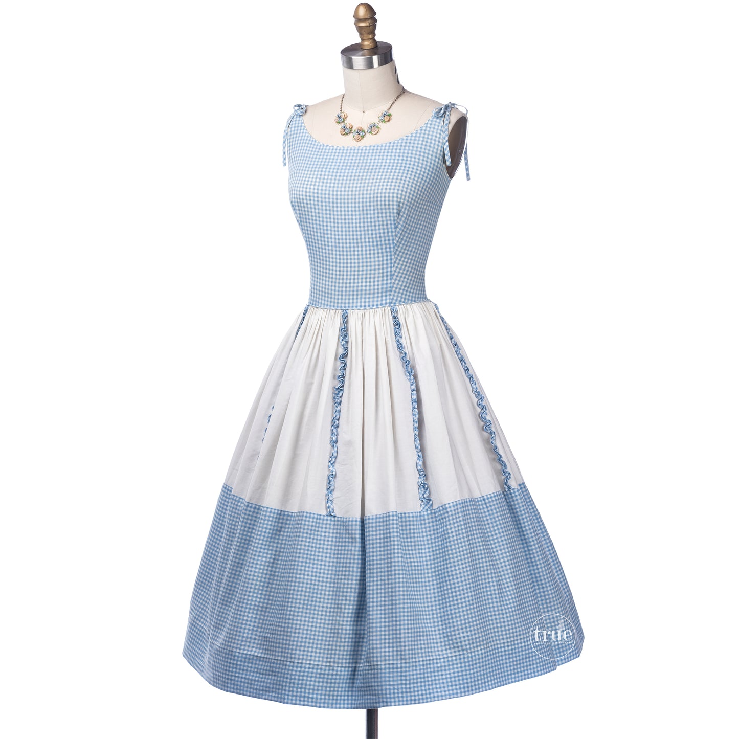 vintage 1950's dress ...so very brigitte bardot MarTex Original blue gingham full skirt sun dress