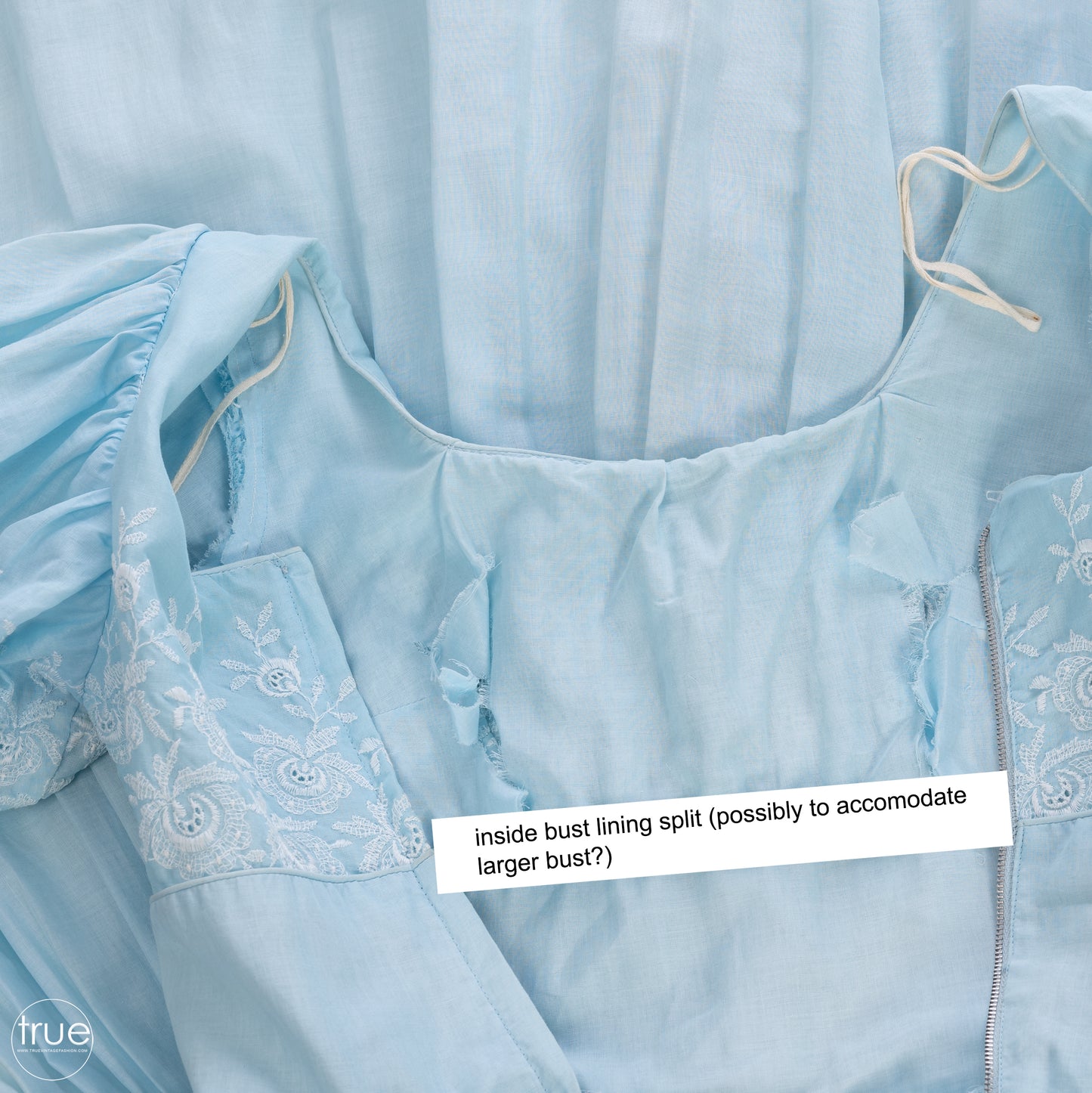 vintage 1950's dress ...sky blue embroidered bubble sleeves dress