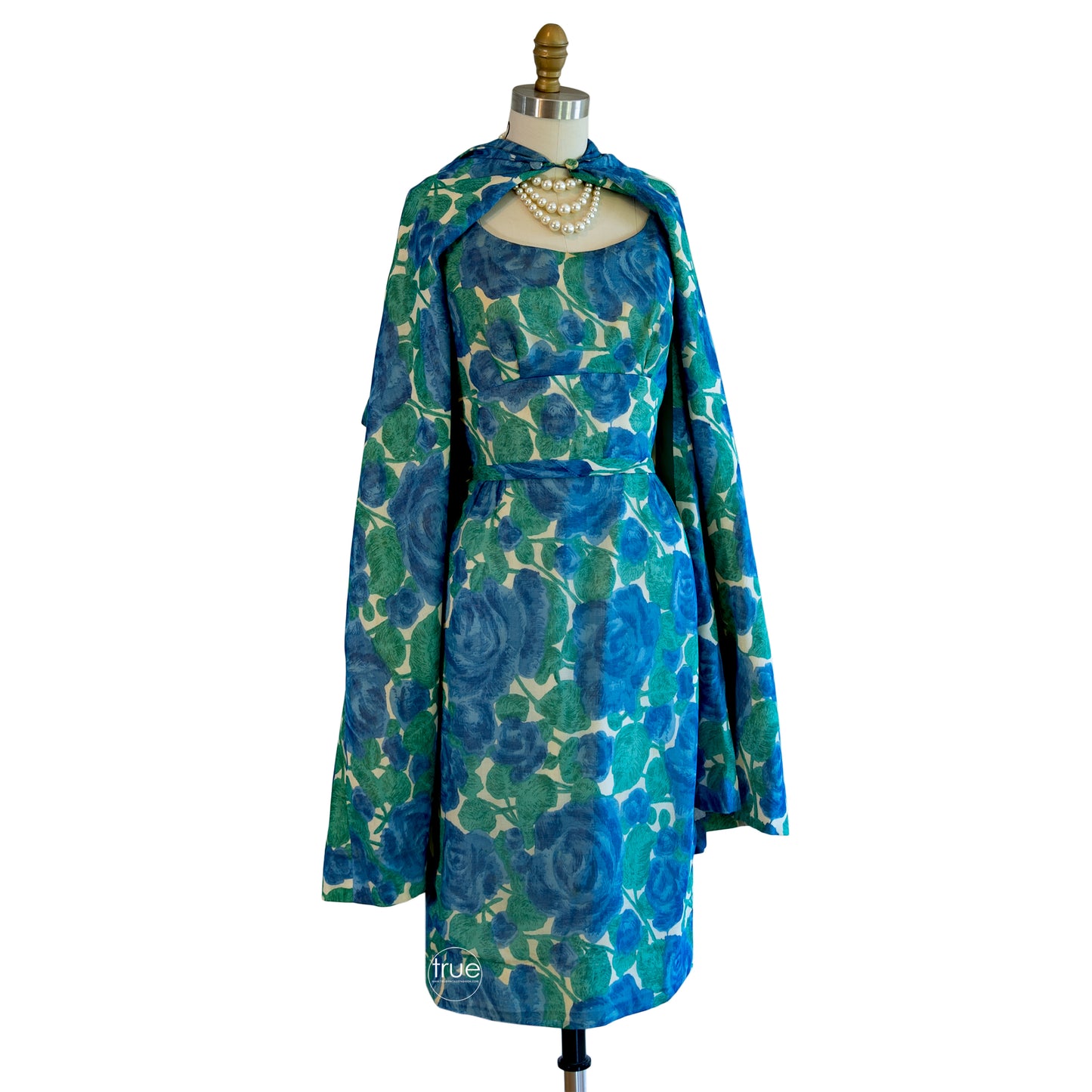 vintage 1950's dress & coat ...gorgeous blue floral wiggle dress & swing coat