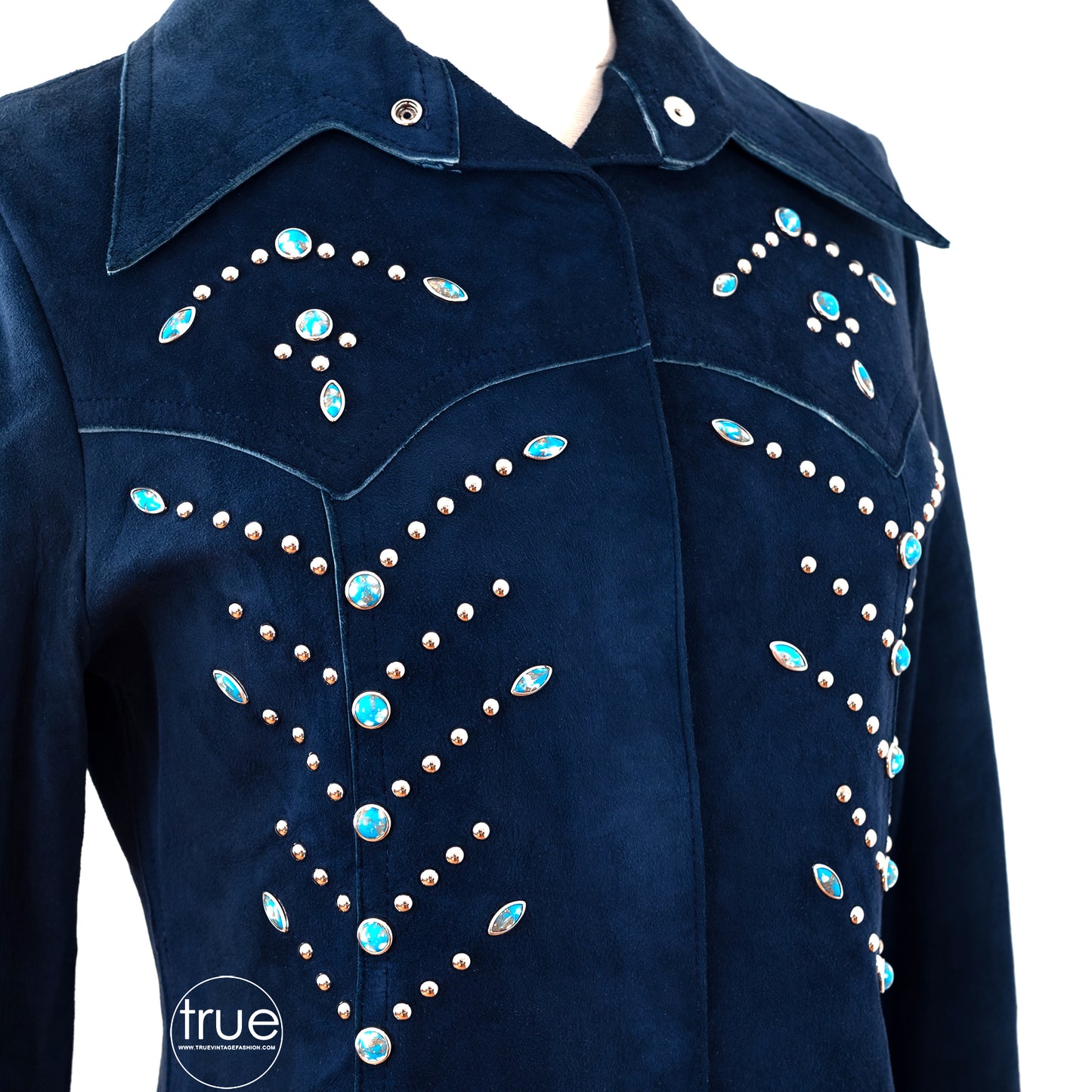 vintage 1970's suit ...designer Roger Kuper studded blue suede jacket & pants