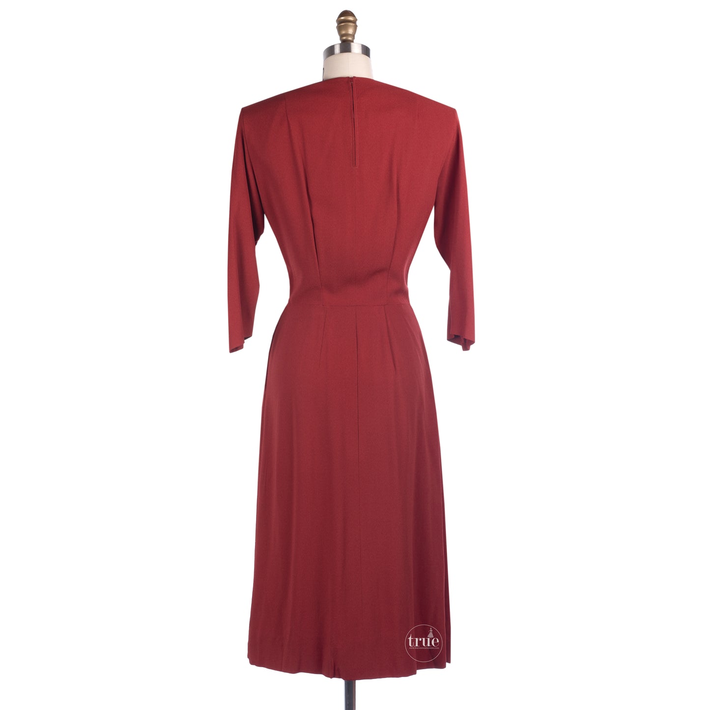 1940's House of Branell cranberry red crepe dress