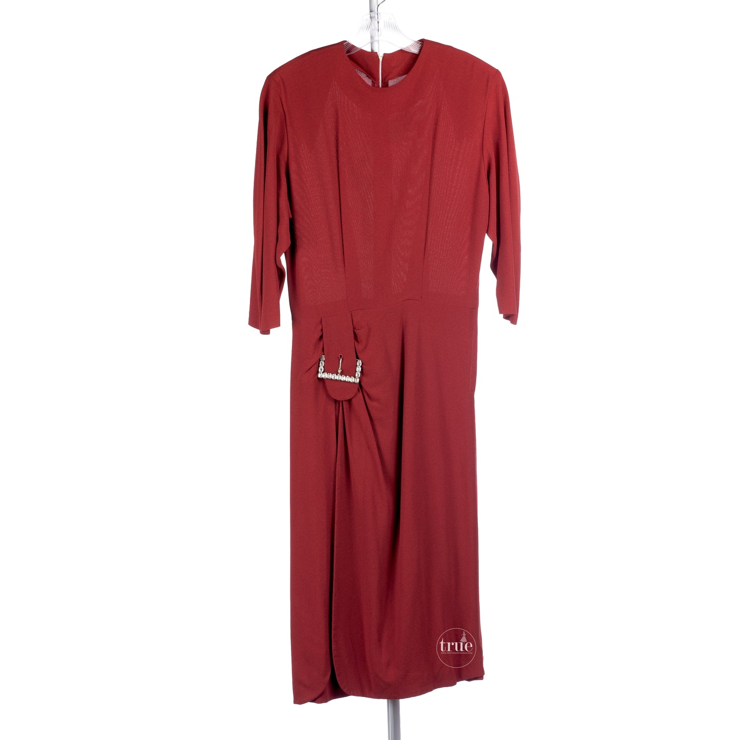 1940's House of Branell cranberry red crepe dress