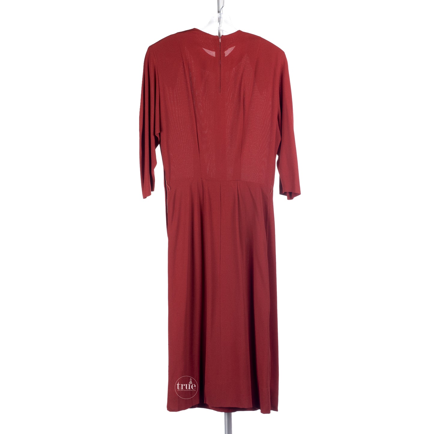 1940's House of Branell cranberry red crepe dress