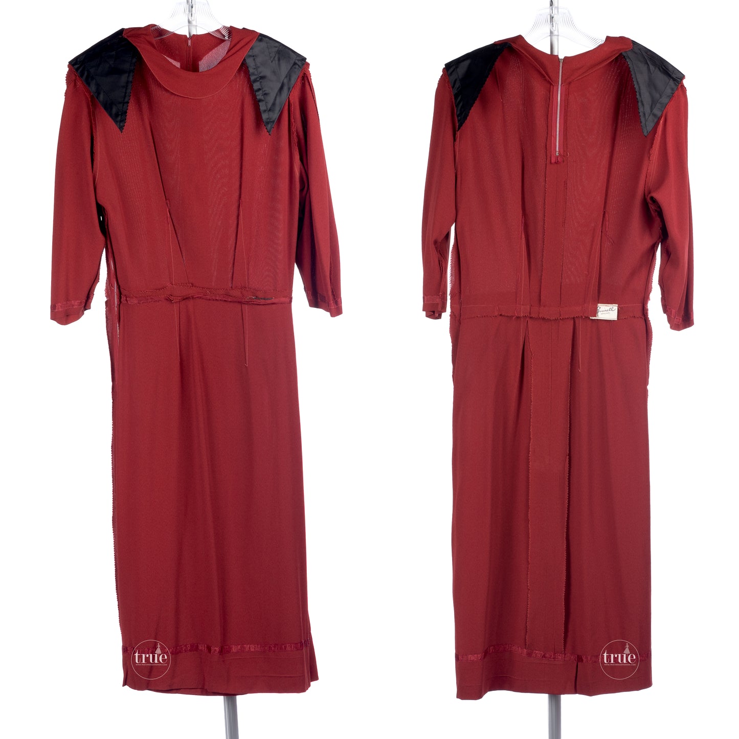 1940's House of Branell cranberry red crepe dress