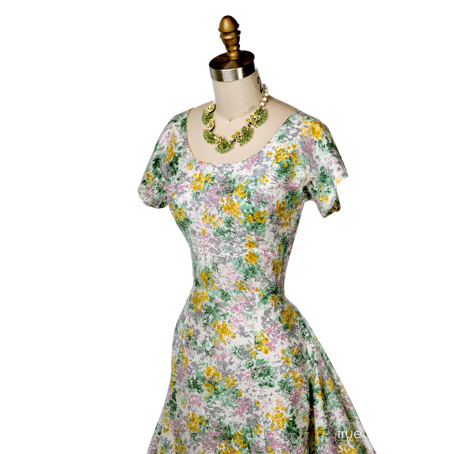vintage 1950's dress ...gorgeous spring floral polished cotton bustle-back dress
