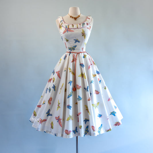 vintage 1950's dress ...garden magic BUTTERFLY novelty print cotton dress