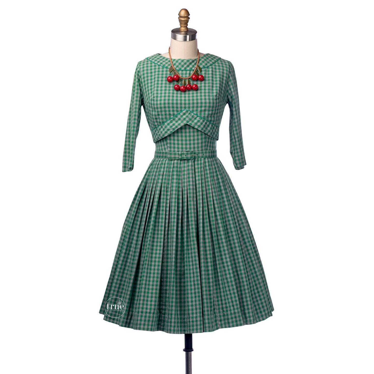 vintage 1950's dress ...fab Carol Brent green gingham full skirt dress & jacket