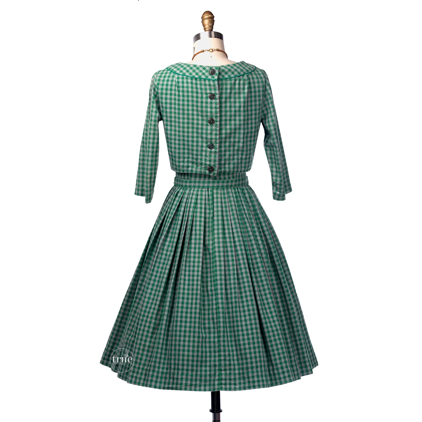 vintage 1950's dress ...fab Carol Brent green gingham full skirt dress & jacket