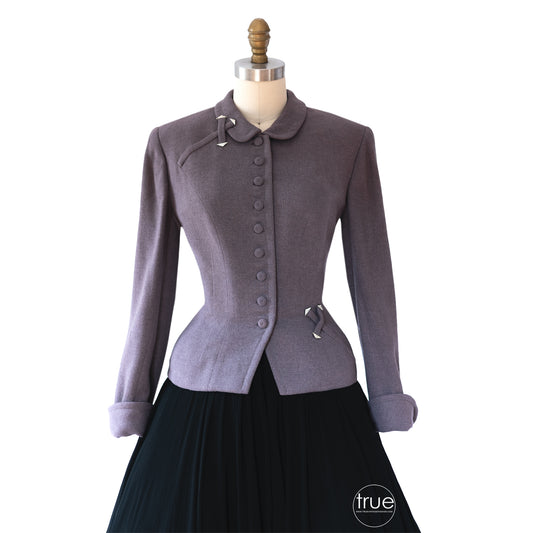 vintage 1940's jacket ...classic "new look" Charlotte Green lavender jacket blazer