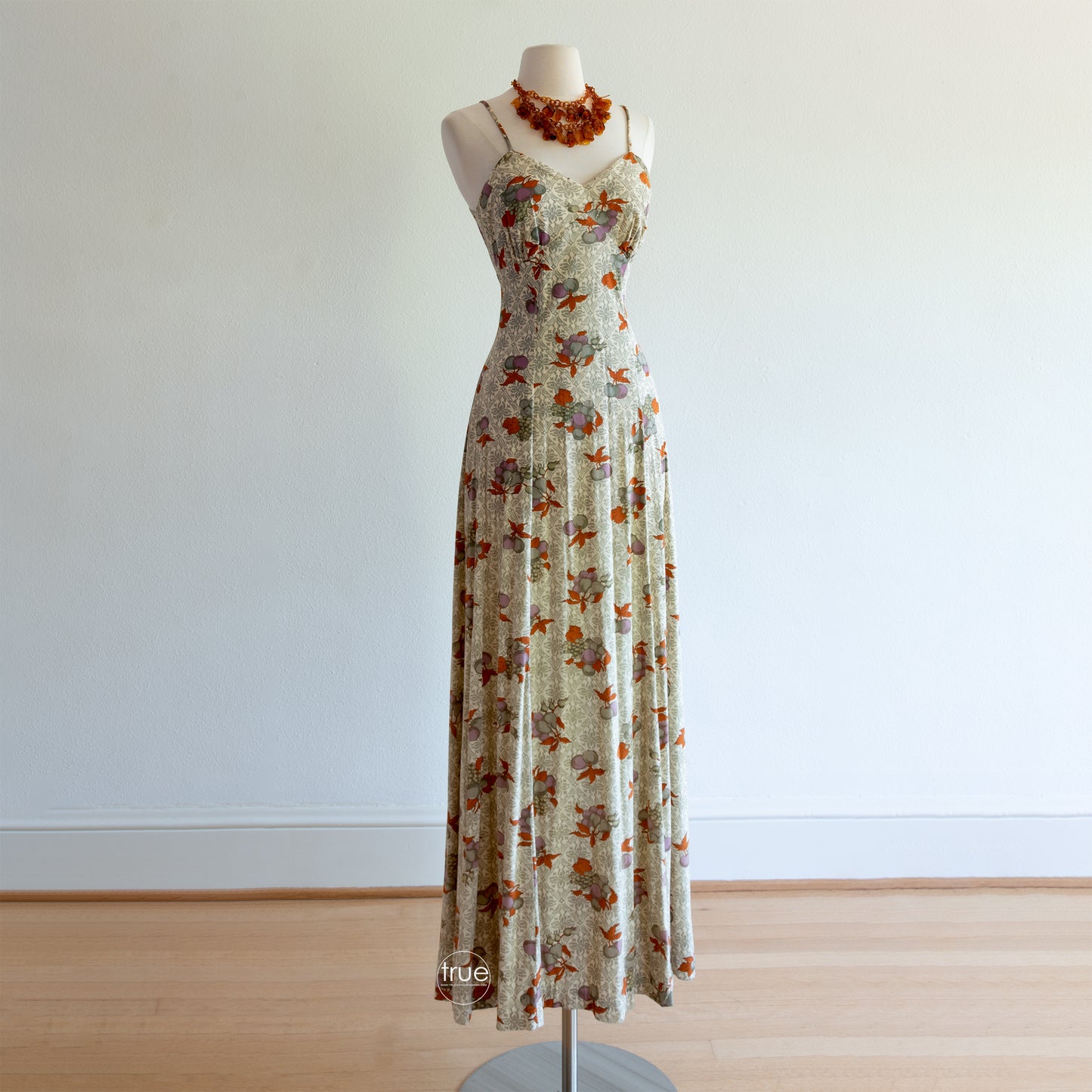vintage 1960's dress ...gorgeous CALIFORNIA CHARMER by CHARM of Hollywood autumn bounty fruit print maxi dress & jacket