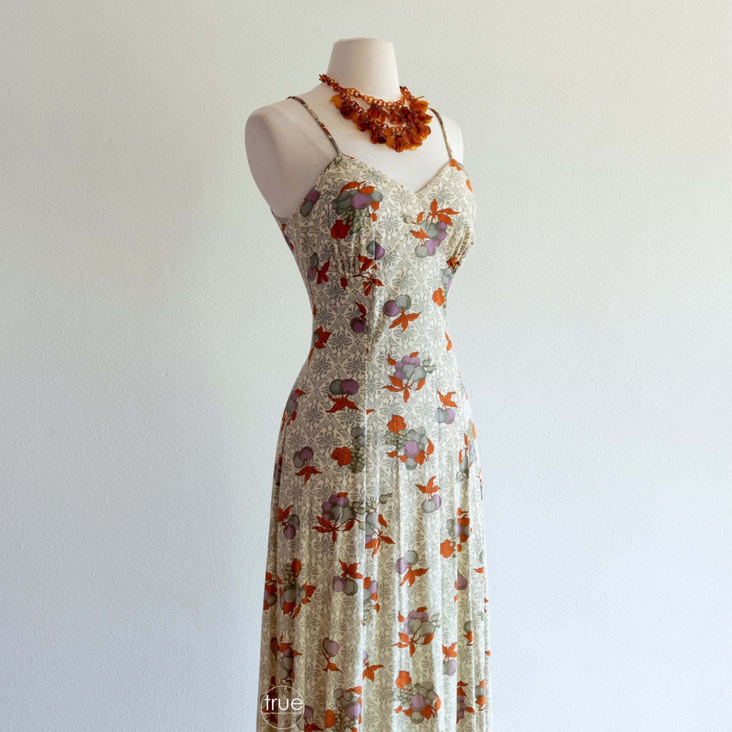 vintage 1960's dress ...gorgeous CALIFORNIA CHARMER by CHARM of Hollywood autumn bounty fruit print maxi dress & jacket