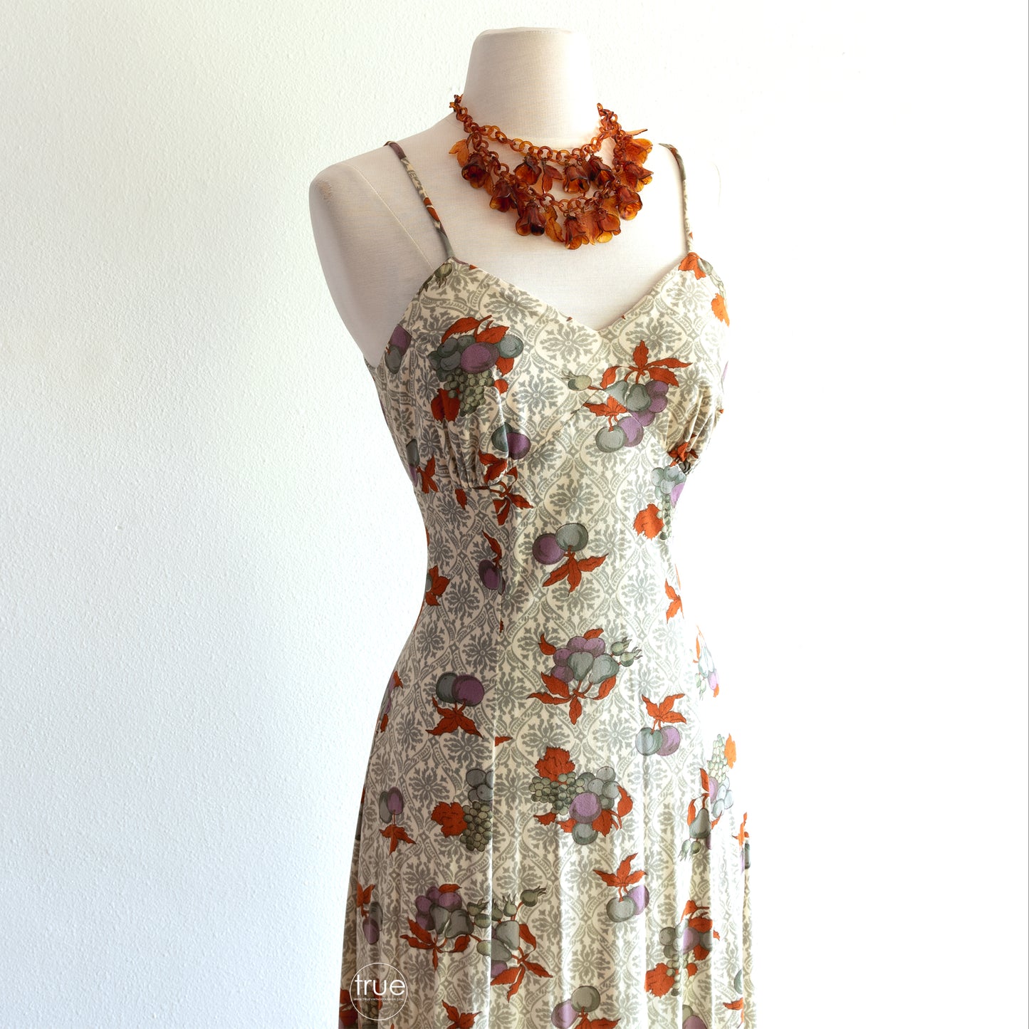 vintage 1960's dress ...gorgeous CALIFORNIA CHARMER by CHARM of Hollywood autumn bounty fruit print maxi dress & jacket