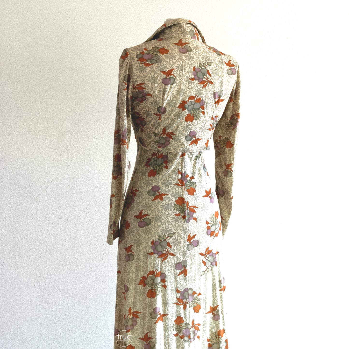 vintage 1960's dress ...gorgeous CALIFORNIA CHARMER by CHARM of Hollywood autumn bounty fruit print maxi dress & jacket