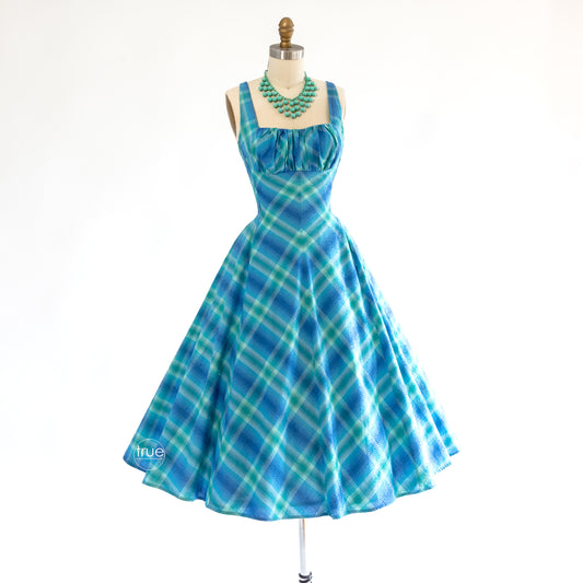 vintage 1950's dress ...summer dream COLE of california gradient madras plaid convertible halter dress