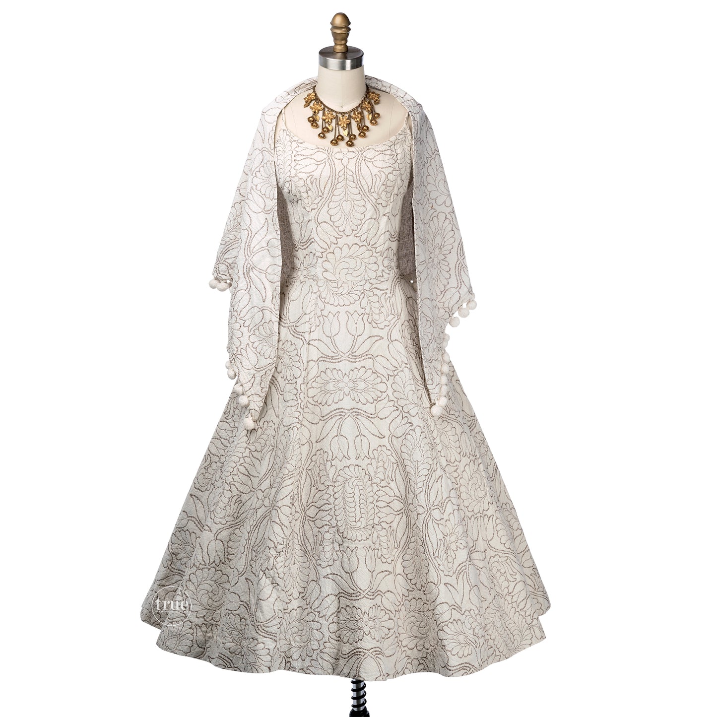 vintage 1950's dress & shawl ...cotton brocade full skirt dress and shawl