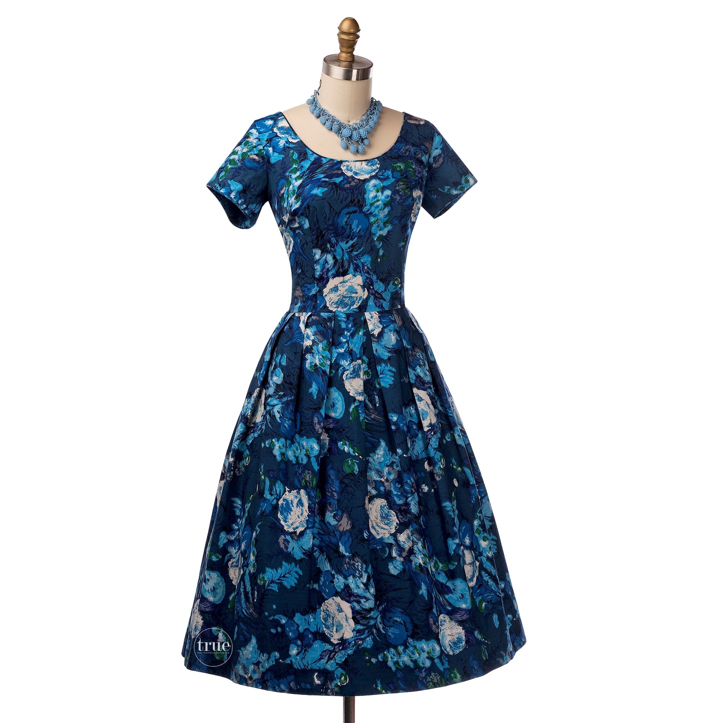 vintage 1950's dress ...gorgeous COVER GIRL Miami blue floral cotton full skirt dress