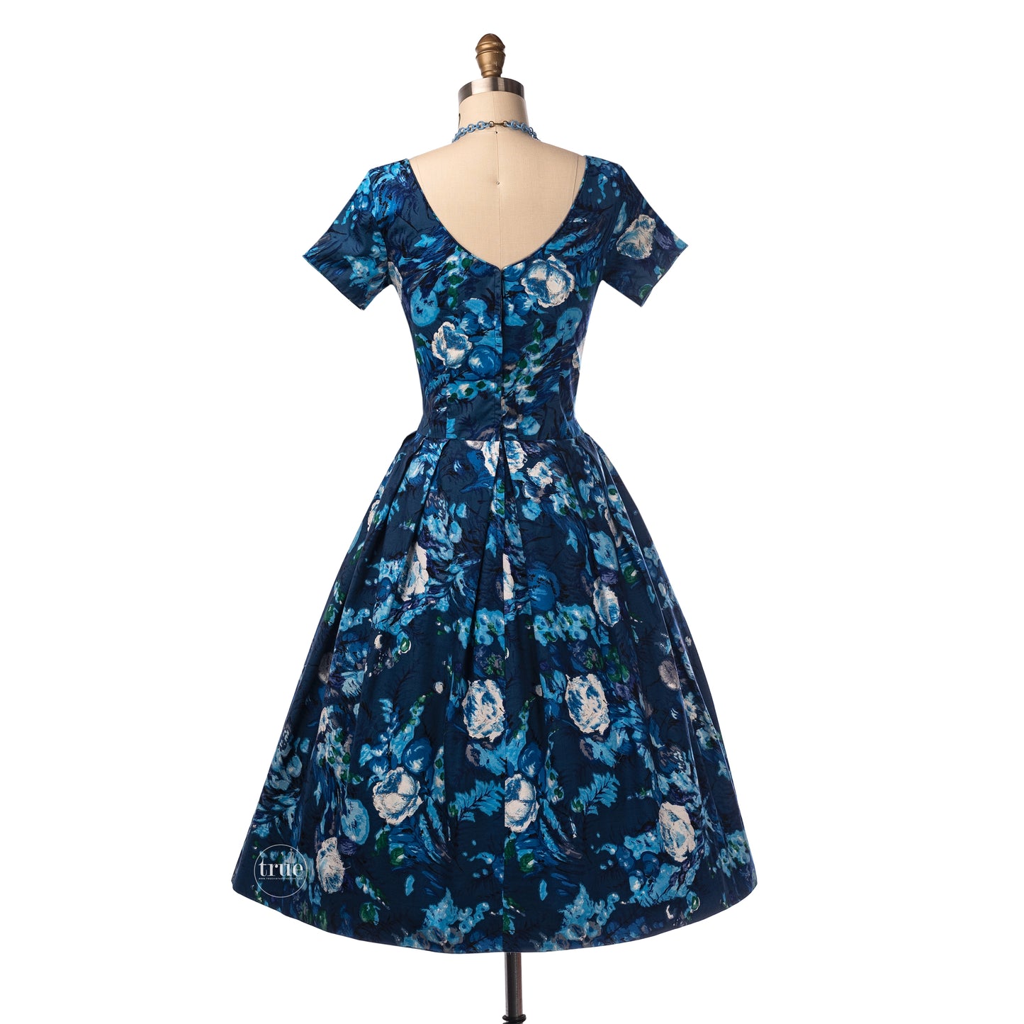 vintage 1950's dress ...gorgeous COVER GIRL Miami blue floral cotton full skirt dress