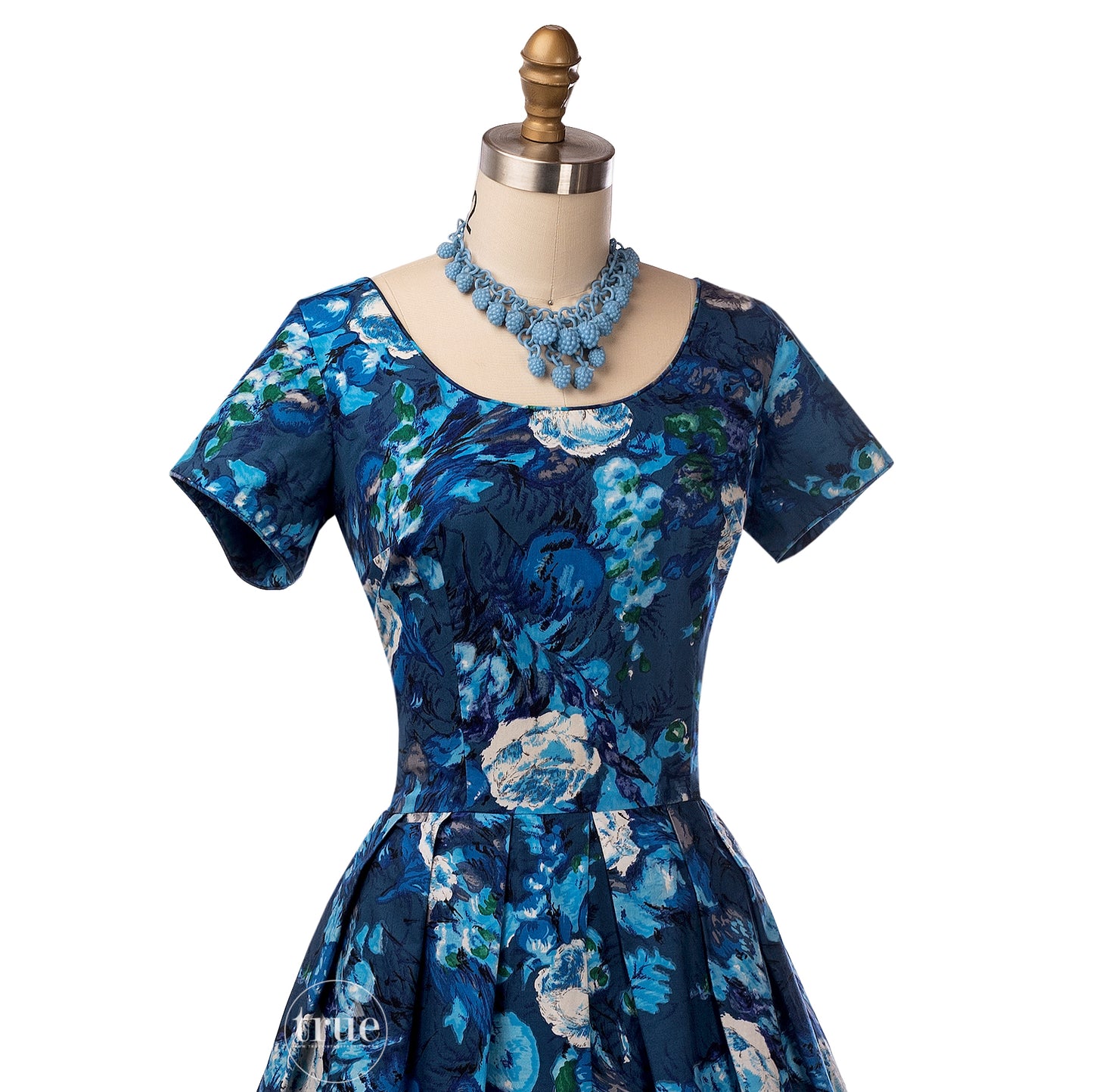 vintage 1950's dress ...gorgeous COVER GIRL Miami blue floral cotton full skirt dress