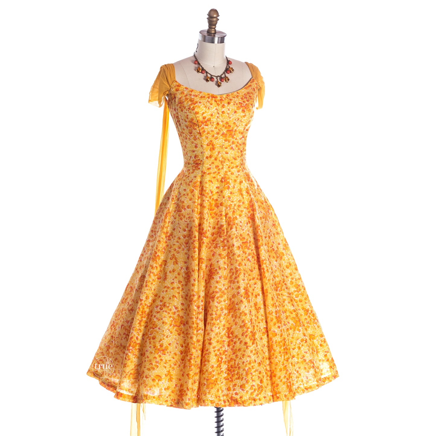 vintage 1950's dress ...pretty sunshine floral Original by Phyllis Dance Time silk full skirt dress with crinoline
