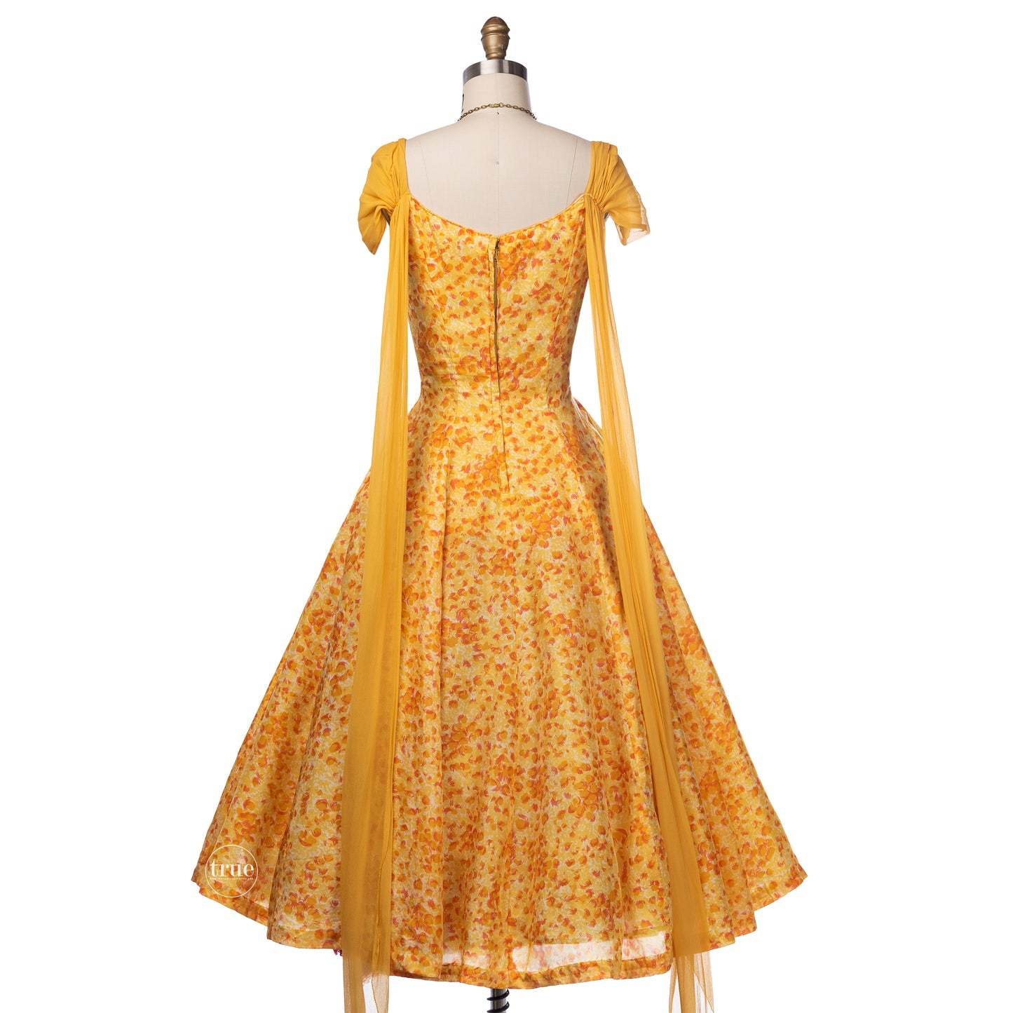 vintage 1950's dress ...pretty sunshine floral Original by Phyllis Dance Time silk full skirt dress with crinoline