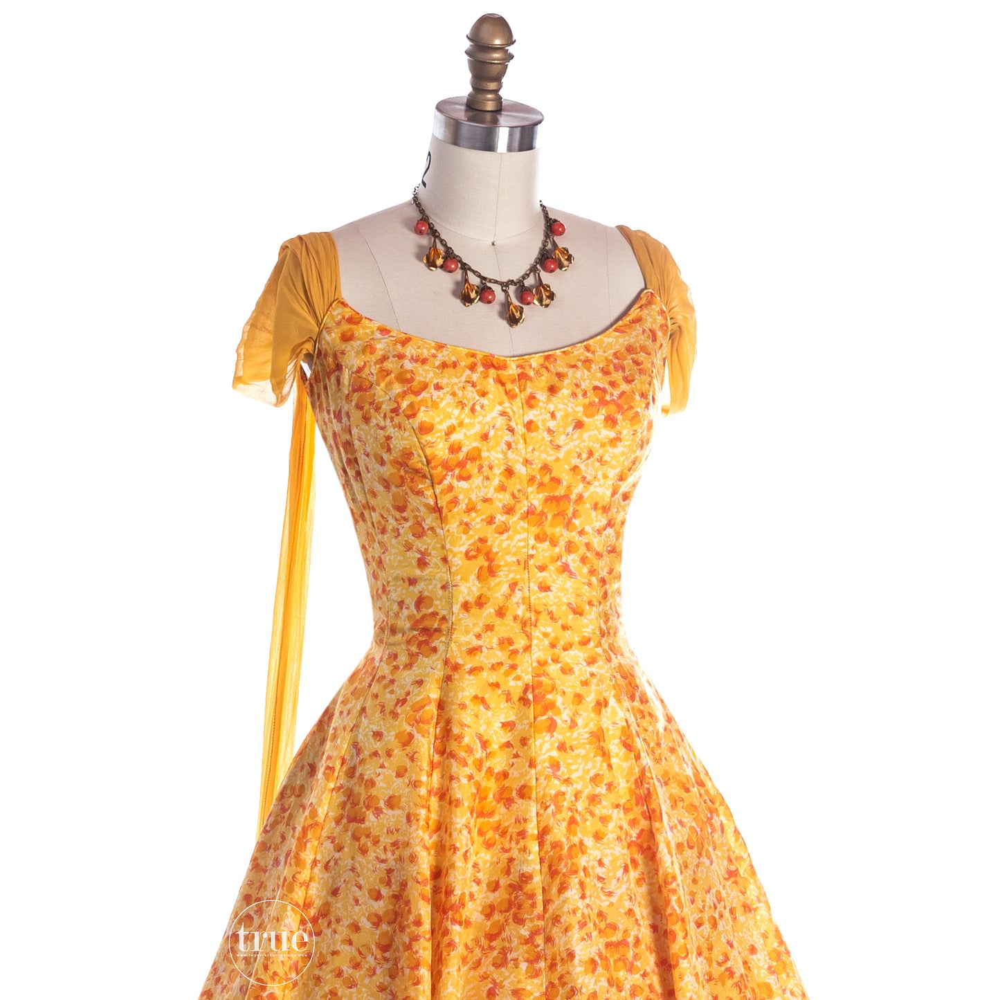 vintage 1950's dress ...pretty sunshine floral Original by Phyllis Dance Time silk full skirt dress with crinoline