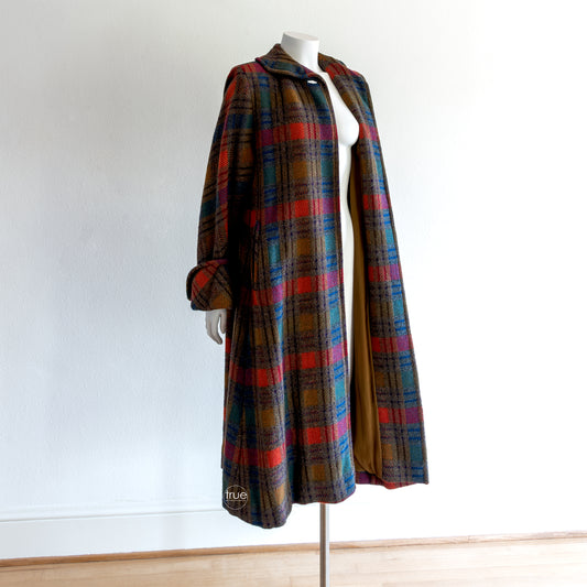 vintage 1940's coat ...gorgeous DAVIDOW rainbow plaid swing coat