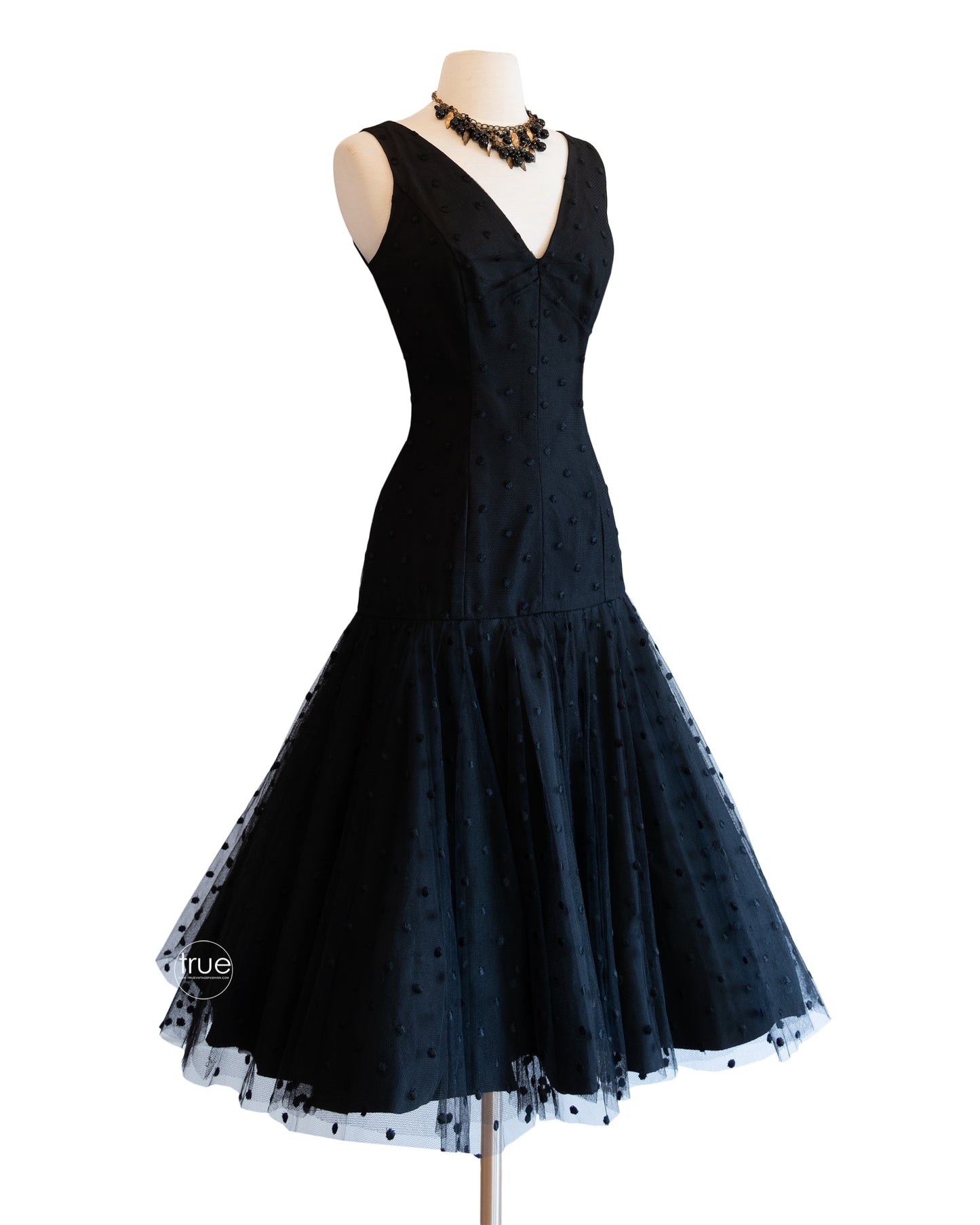 vintage 1950's dress ...fabulous EMMA DOMB black polka dot tulle CHA CHA dress