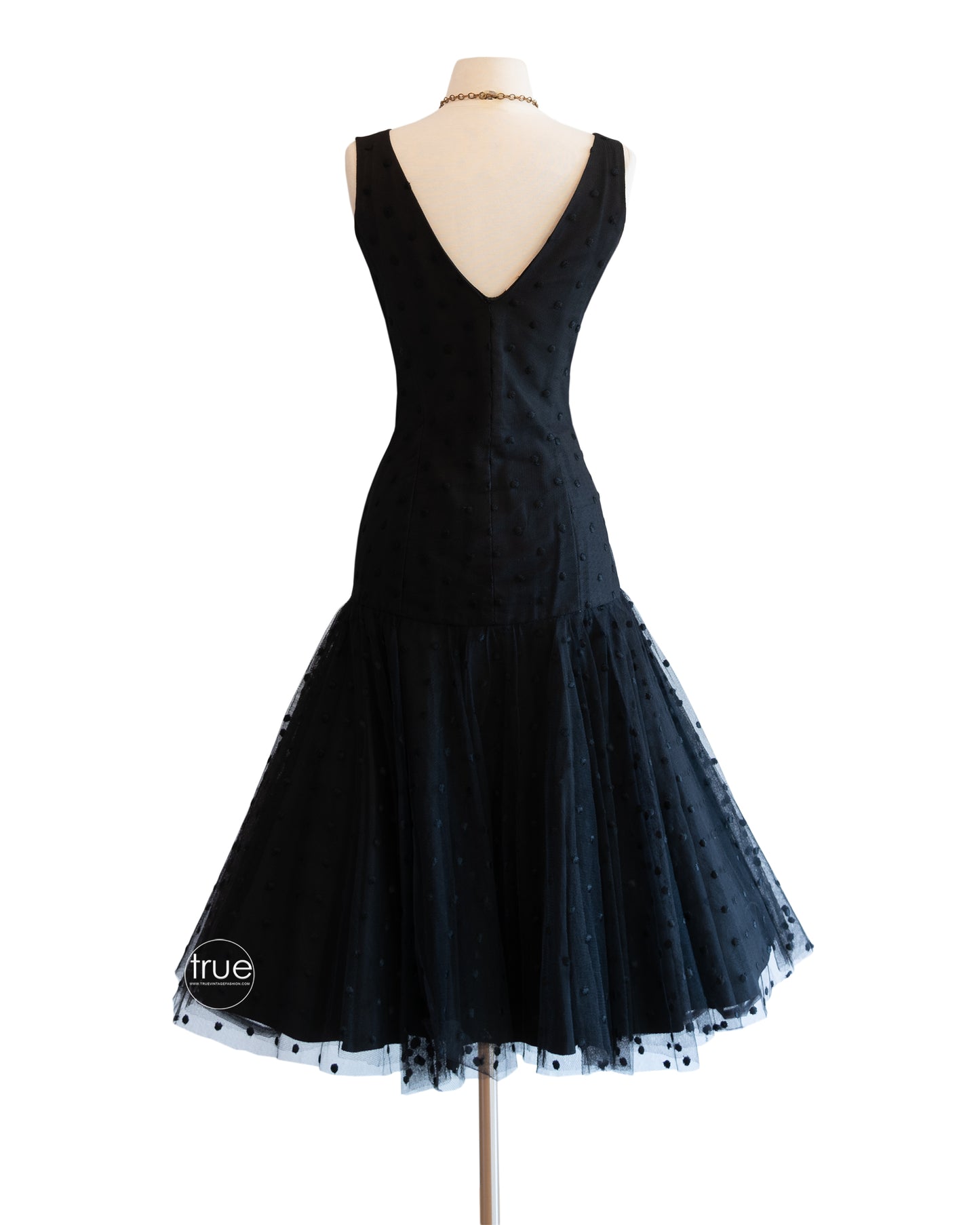 vintage 1950's dress ...fabulous EMMA DOMB black polka dot tulle CHA CHA dress