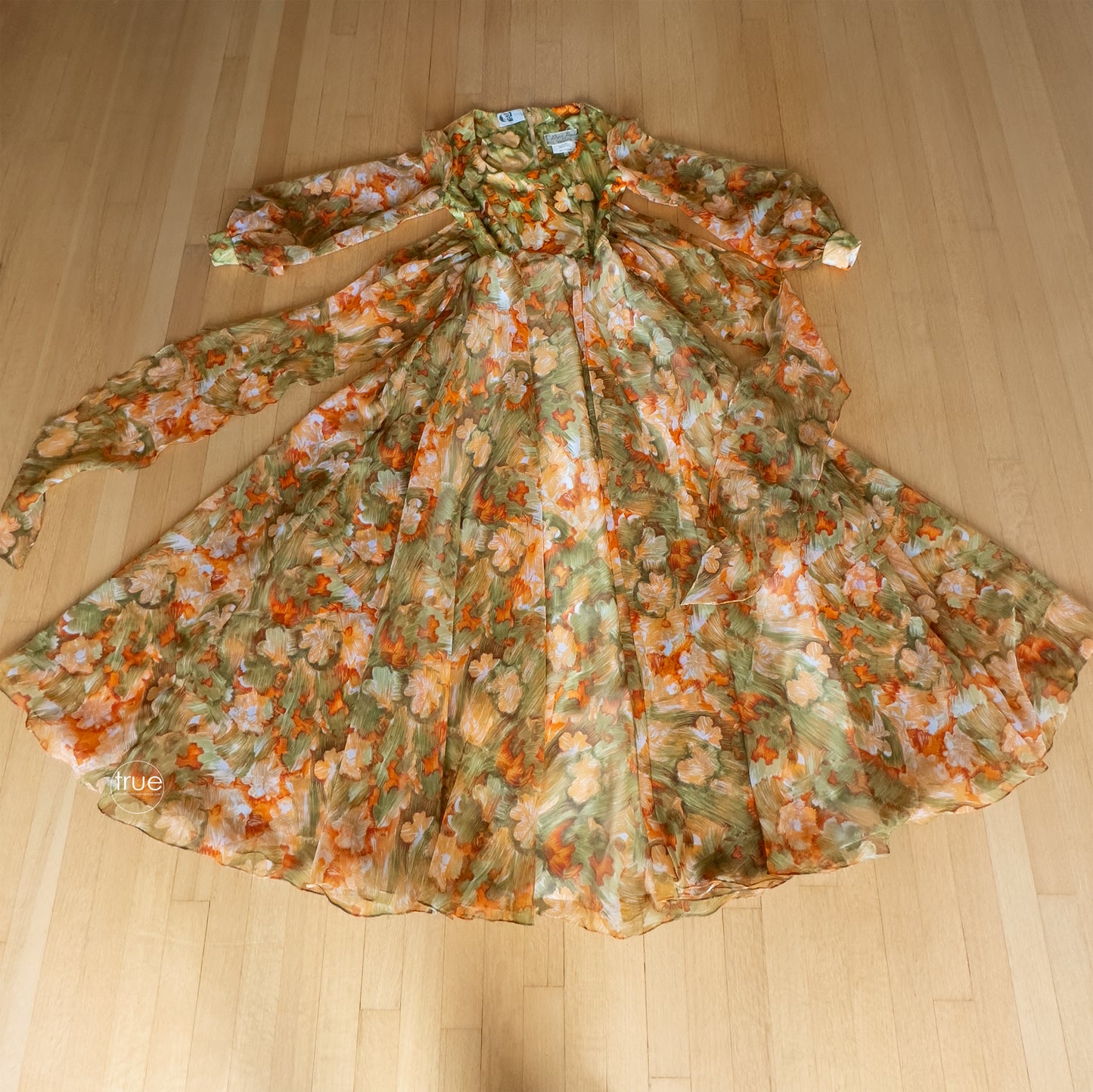 vintage 1970's dress ...glorious DON LUIS de españa sweeping chiffon floral maxi dress