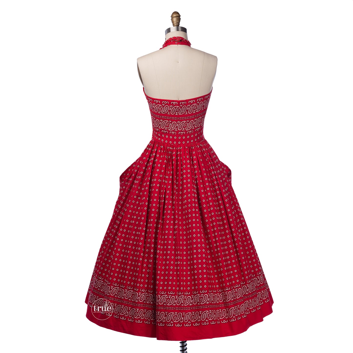 vintage 1940's dress ...styled by Dorian I.MAGNIN & CO. red bandana cotton novelty print halter dress