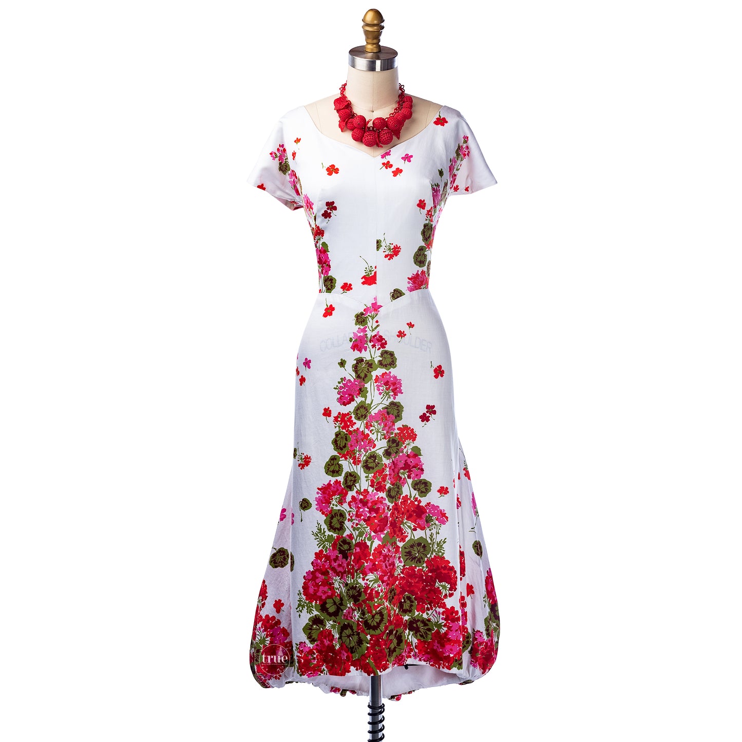 vintage 1950's dress ...spring floral Dorothy O'hara cotton sateen bubble fishtail train bombshell dress